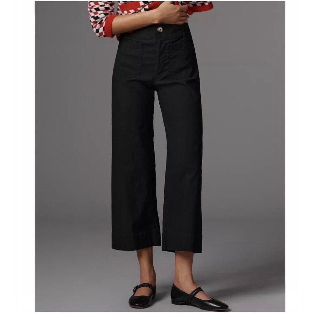 Anthropologie Maeve The Colette Wide Leg Linen Blend Pants in Black Cropped - 32